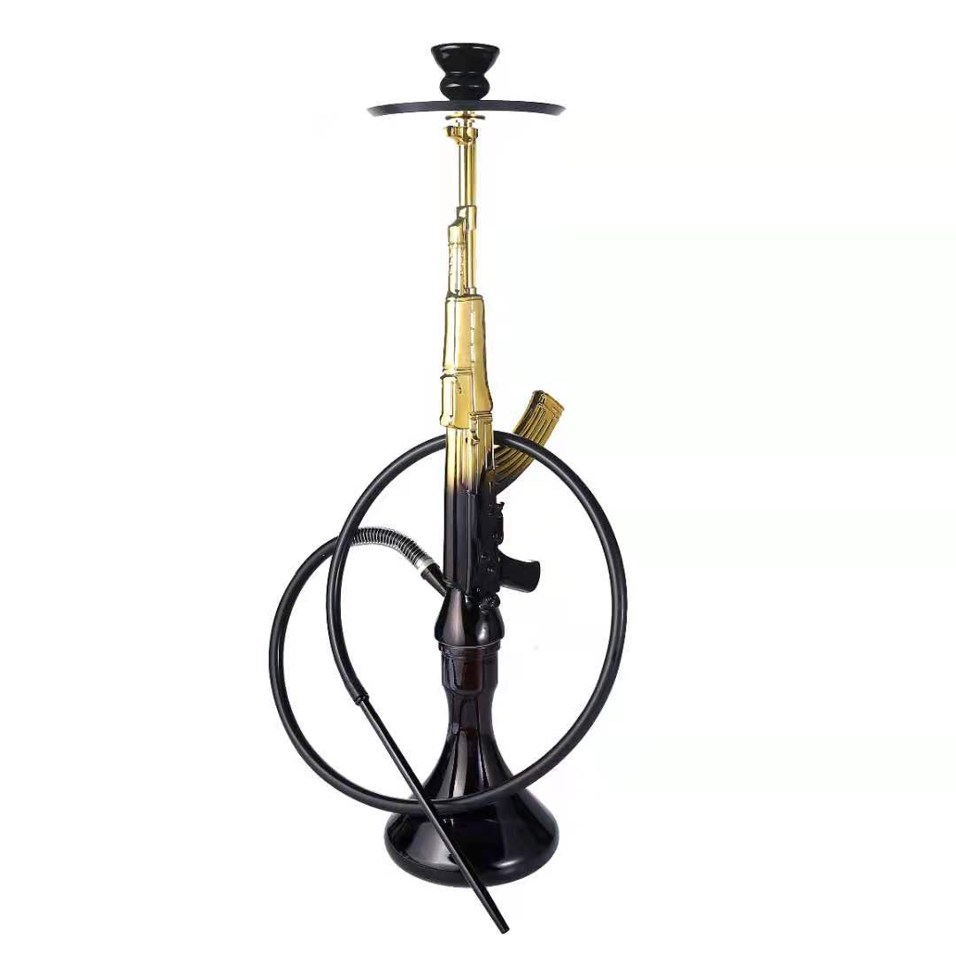 AK 47 Hot Sale Shisha Hookah Narguile China Gun Shape Big Smoking Shisha Hukka კომპლექტი სილიკონის მილის აქსესუარებით (1)