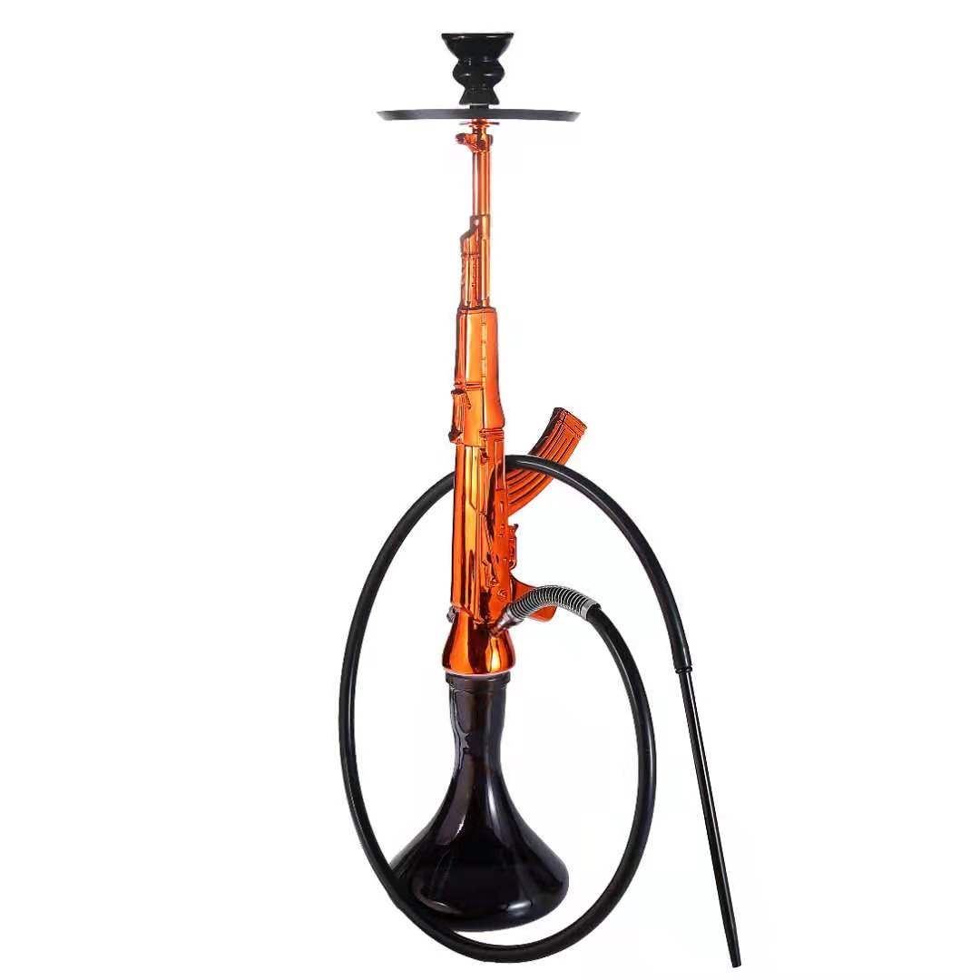 AK 47 Hot Sale Shisha Hookah Narguile China Gun Shape Big Smoking Shisha Hukka კომპლექტი სილიკონის მილის აქსესუარებით (2)