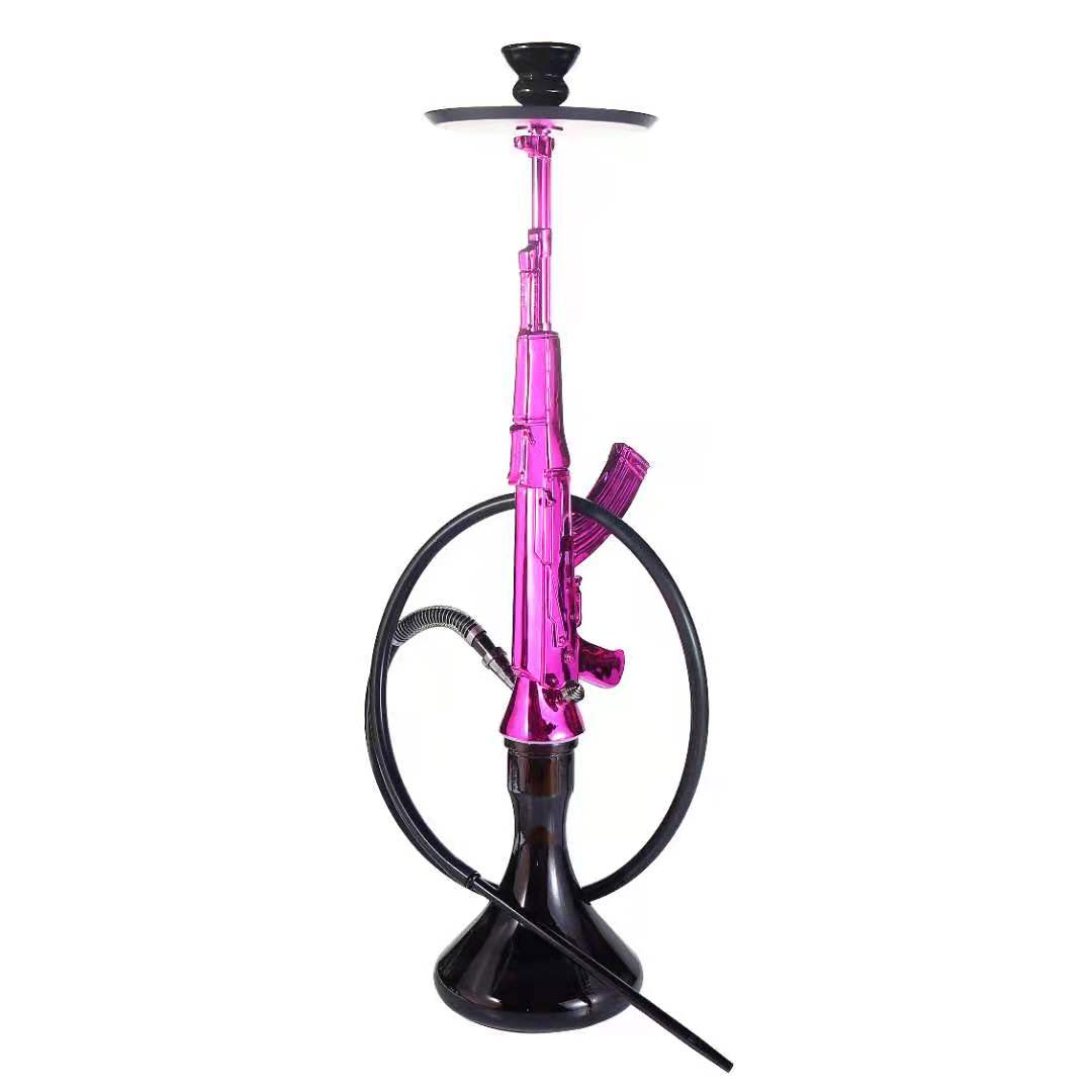 AK 47 Varma Vendo Shisha Hookah Narguile Ĉinio Pafilo Formo Granda Fumanta Shisha Hukka aro kun siliconaj pipaj akcesoraĵoj (4)