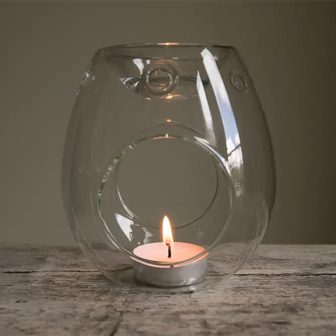 Custom Blown Decorative Clear Glass Gelembung Lilin Ngalembereh Minyak Esensial Burner pikeun Tealight Lilin (1)