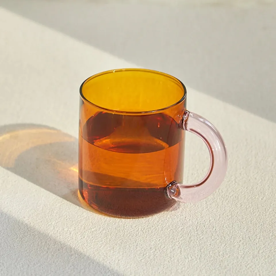 Mug quraarad Borosilicate oo Midabo Badan leh oo La Habeeyay oo leh Laba-Tone Retro Chunky Handle (4)