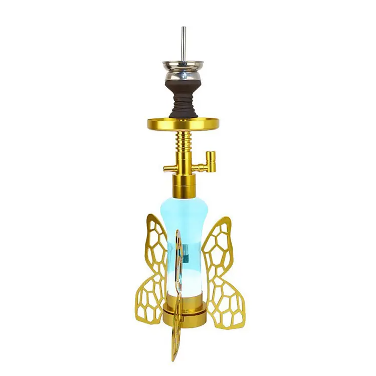 Emas Kupu-kupu Gaya hookah dipimpin dipimpin hookah set shisha dipimpin hookah (1)