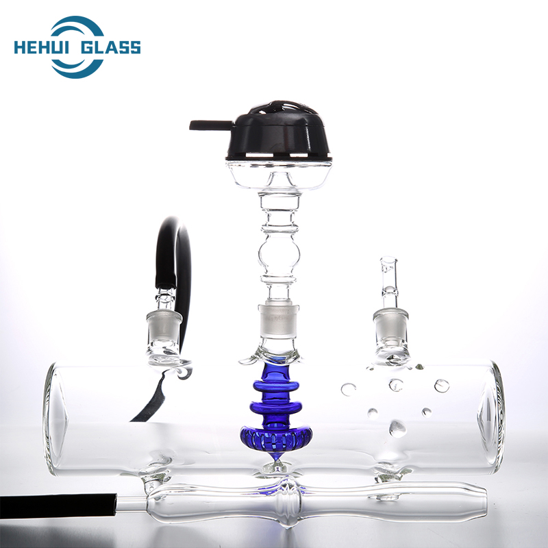 HEHUI Glas-Shisha mit blauem Daunenstiel