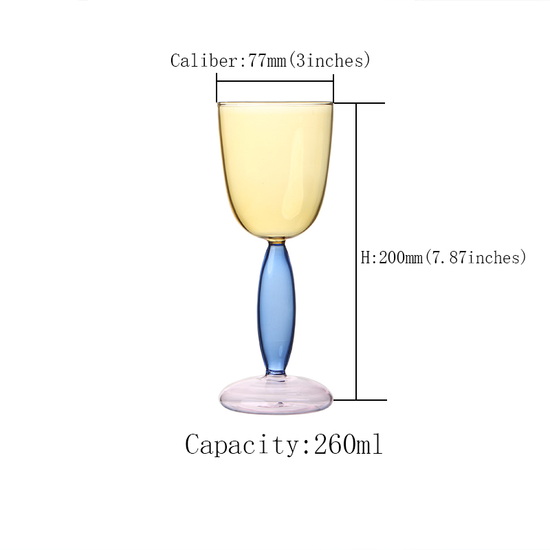 Cyfanwerthu Uchel Borosilicate Creadigol Candy Lliw Cwpan Goblet Cwpanau Gwydr Grisial Lliw Gwydrau Gwin Champagne Wedi'u Gwneud â Llaw Addasu (2)