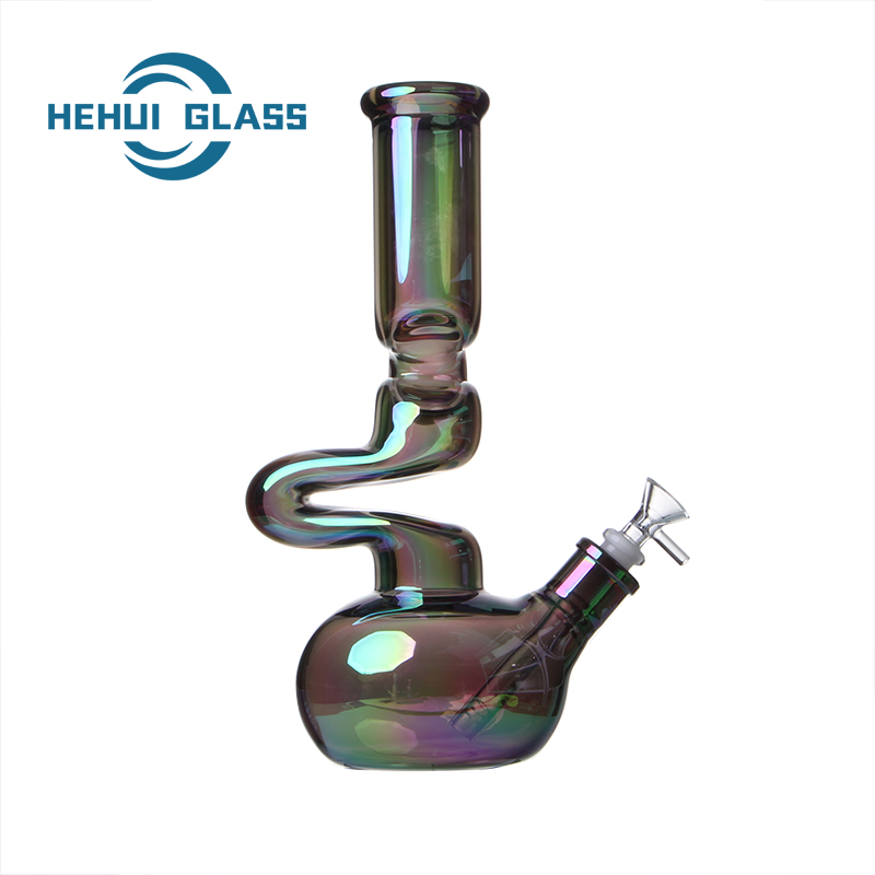 grau verchromte Triple-Bong mit gebogenem Hals