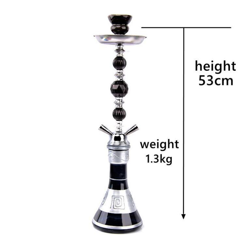 53cm Hookah kaca logam hitam dengan 2 hos