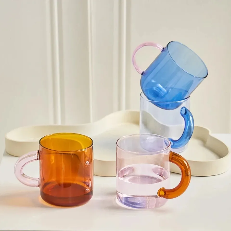 Customized Multi-colored High Borosilicate Glass Mug with Two-Tone Retro Chunky Handle (7)