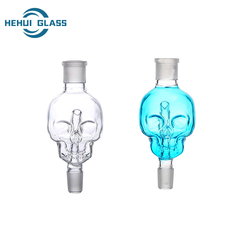 big skull glass molasses catcher clear and blue