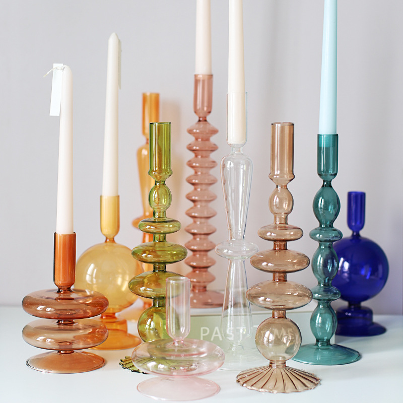 vintage colored glass candle holders