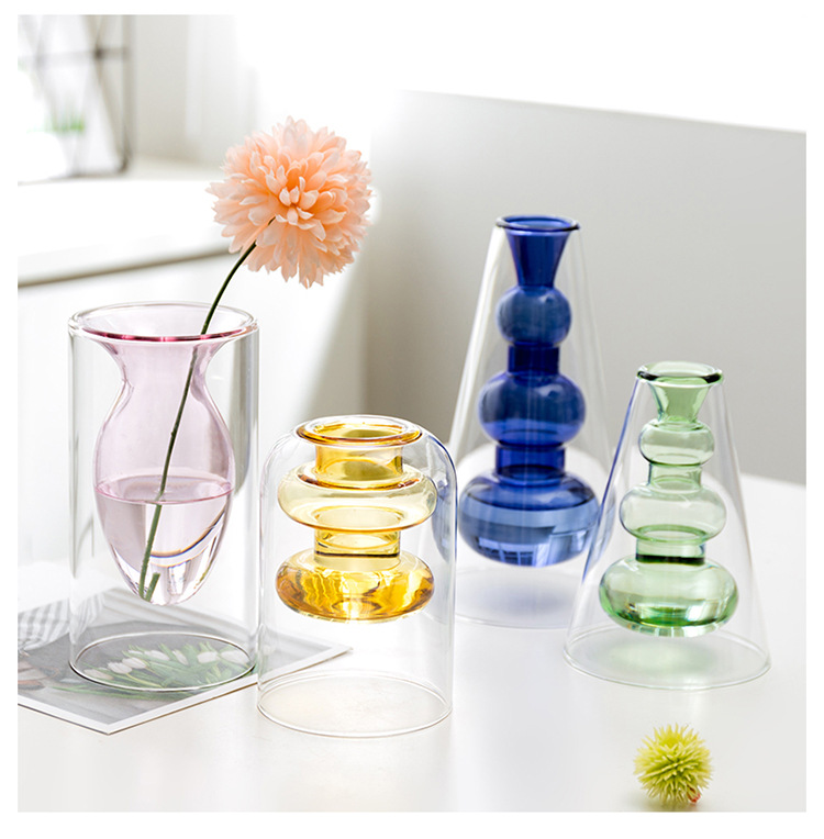 different color glass vase